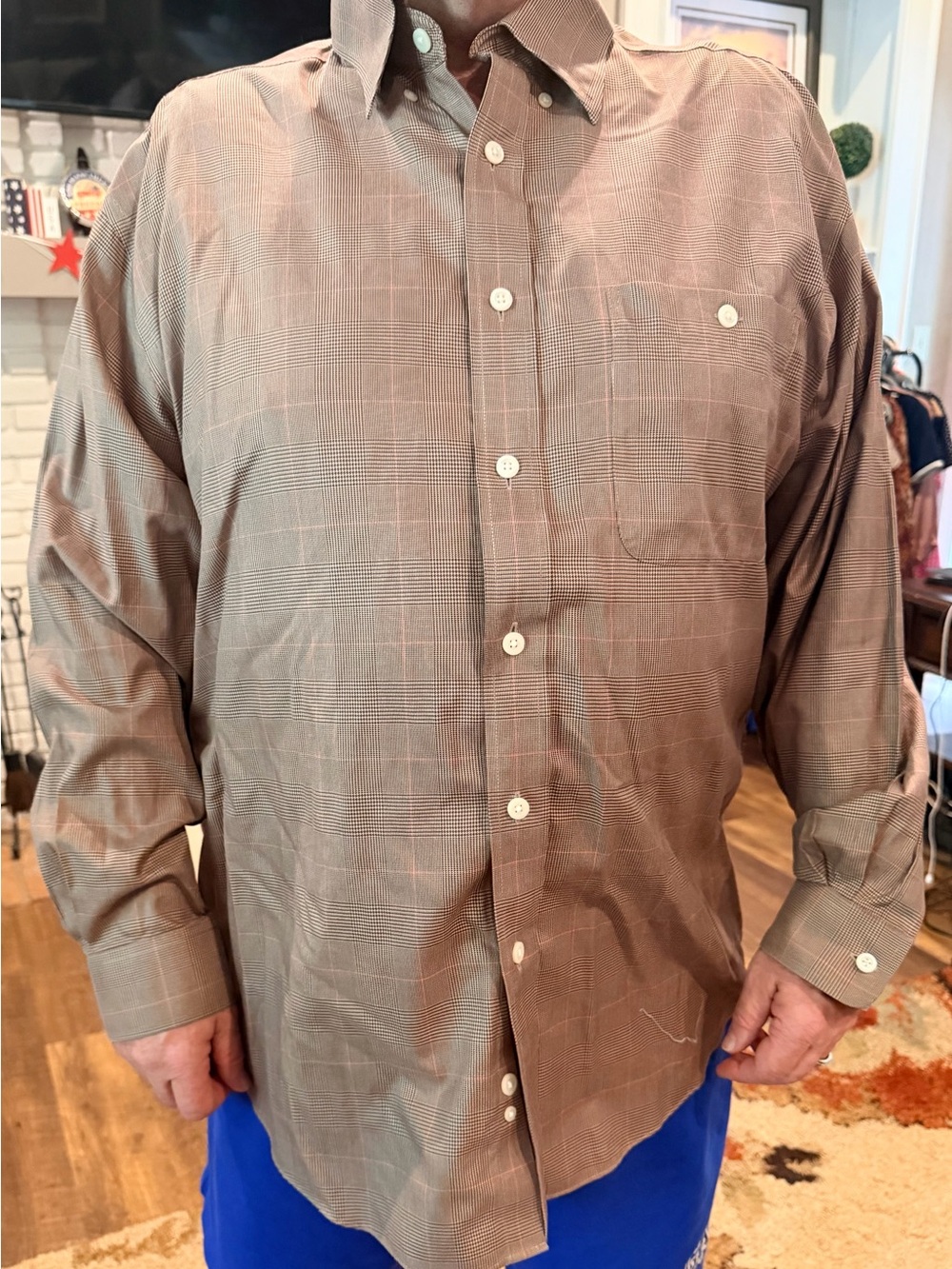 Orvis XL 100% Cotton Brown Plaid Button Down Shirt